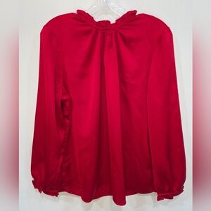 Ann Taylor Red Ruffle Full Sleeve Keyhole Neckline Blouse Women's XL Petite
